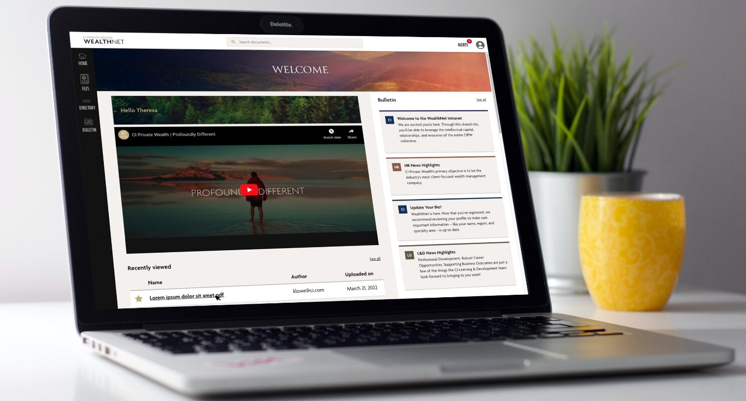 CI Financial WealthNet — intranet dashboard on laptop